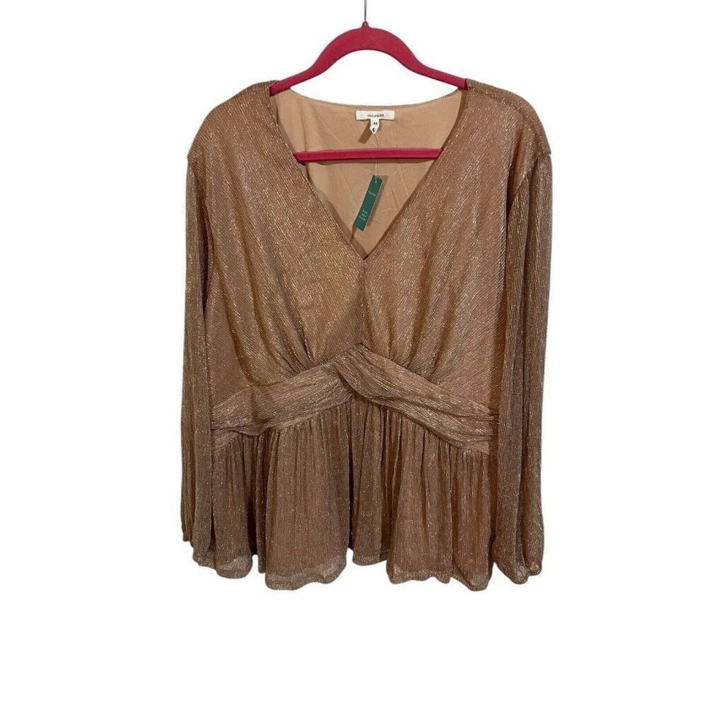 Maurices Women's 4X V-Neck Pink Shimmer Blouse NWT Long Sleeve